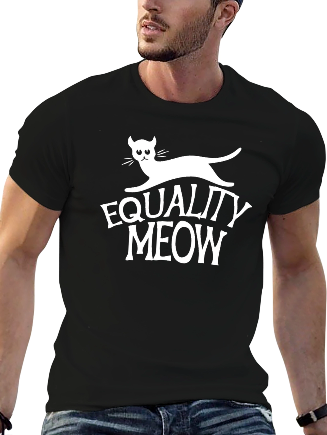 Camiseta Negra con Diseño Equality Meow