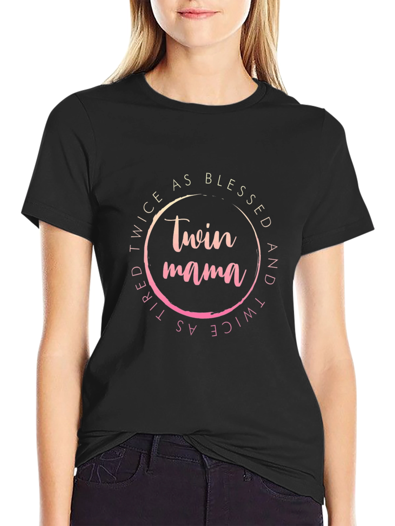 Camiseta Negra Twin Mama: Doblemente Bendecida