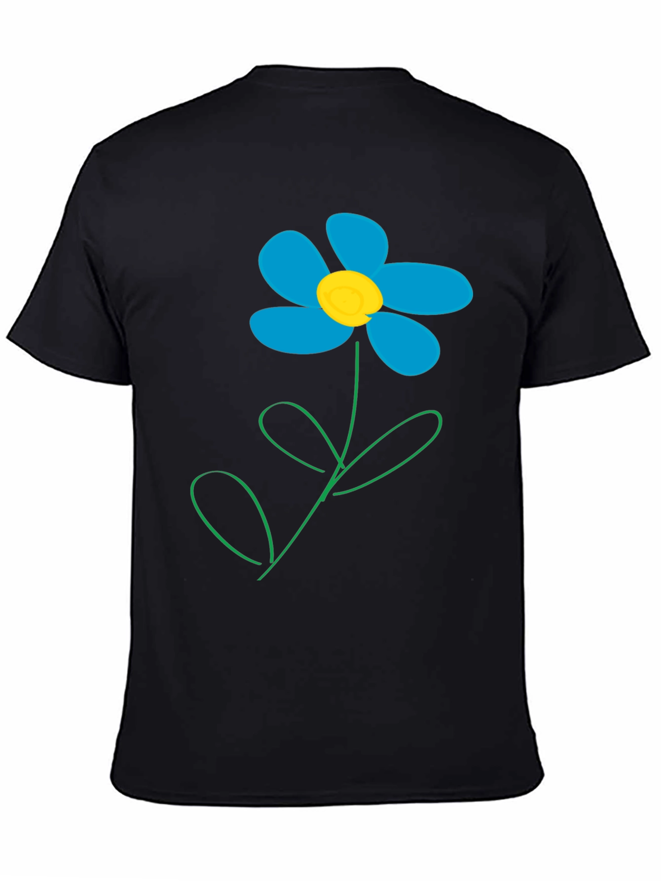 Camiseta Negra con Diseño de Flor Azul