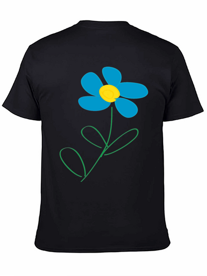 Camiseta Negra con Diseño de Flor Azul