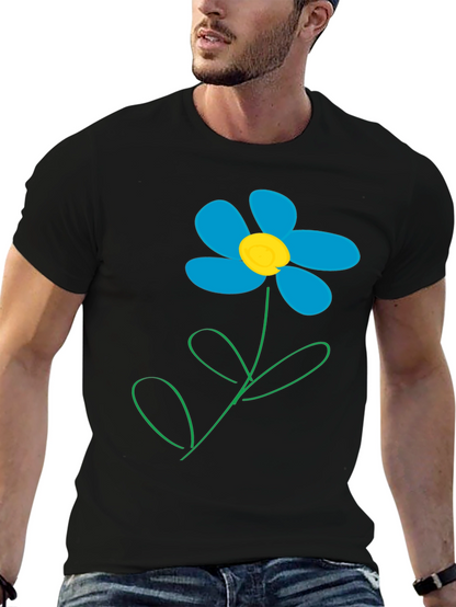 Camiseta Negra con Diseño de Flor Azul