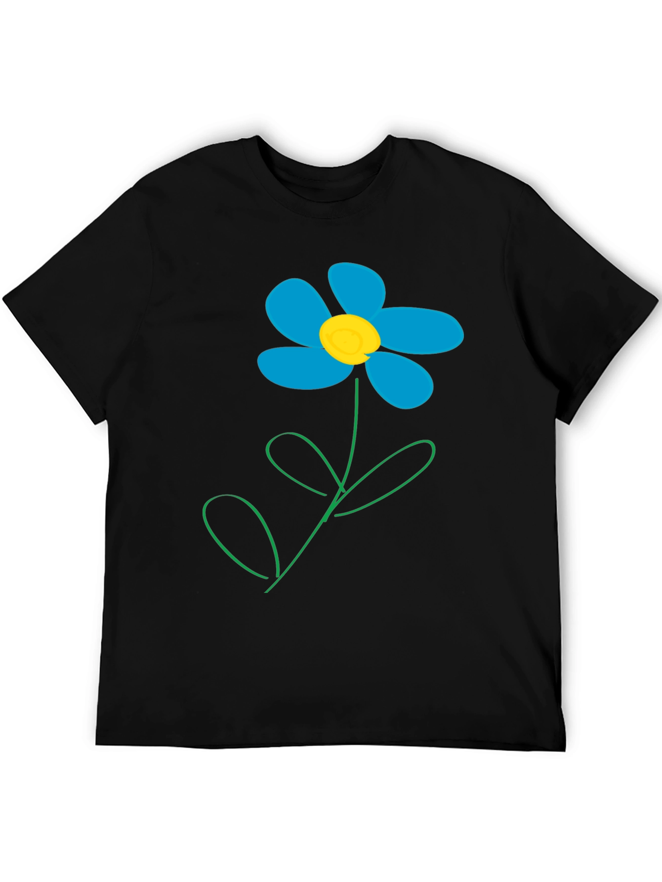 Camiseta Negra con Diseño de Flor Azul