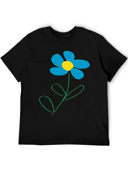 Camiseta Negra con Diseño de Flor Azul