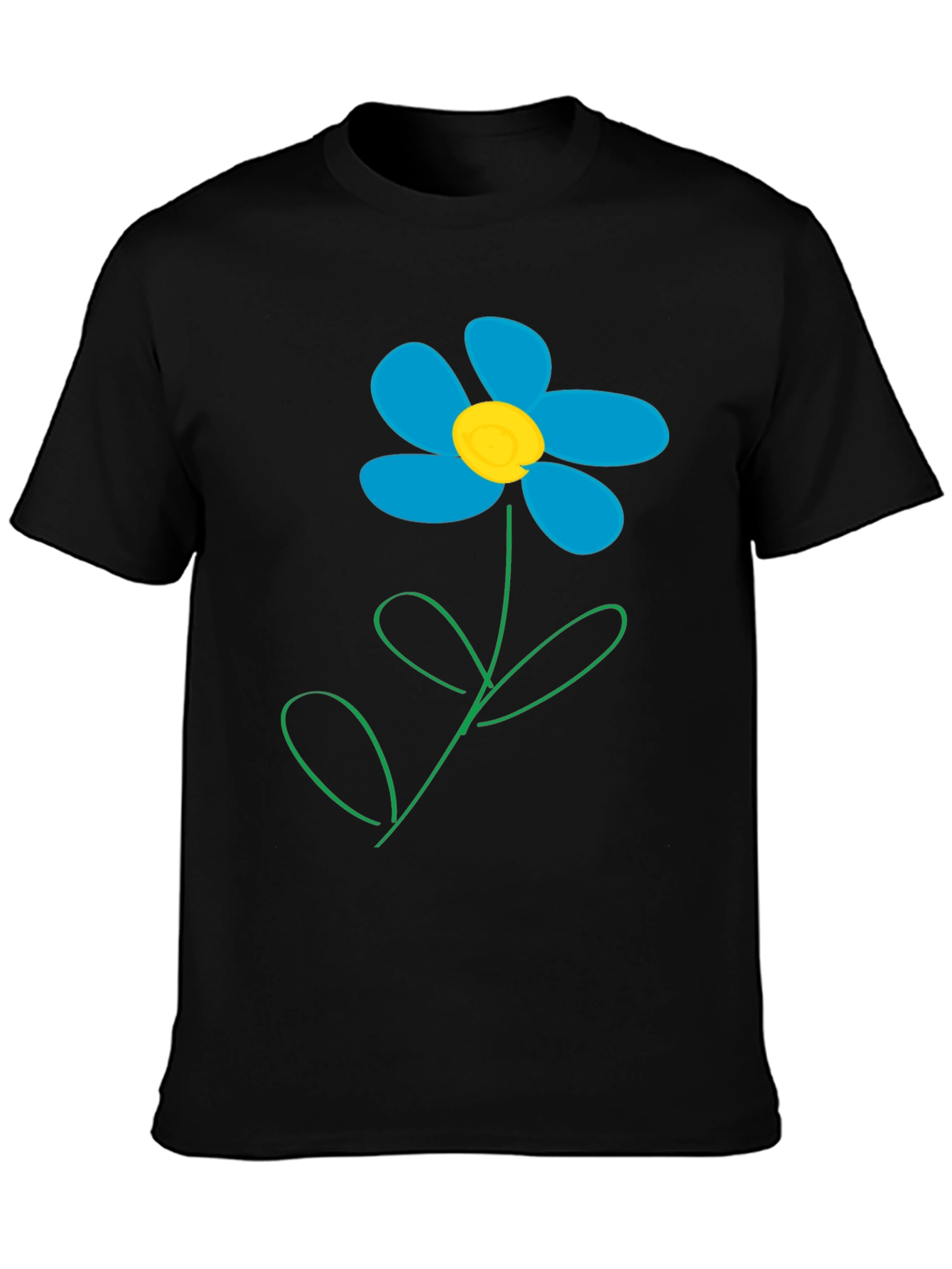 Camiseta Negra con Diseño de Flor Azul