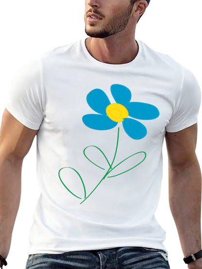 Camiseta Negra con Diseño de Flor Azul