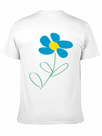 Camiseta Negra con Diseño de Flor Azul