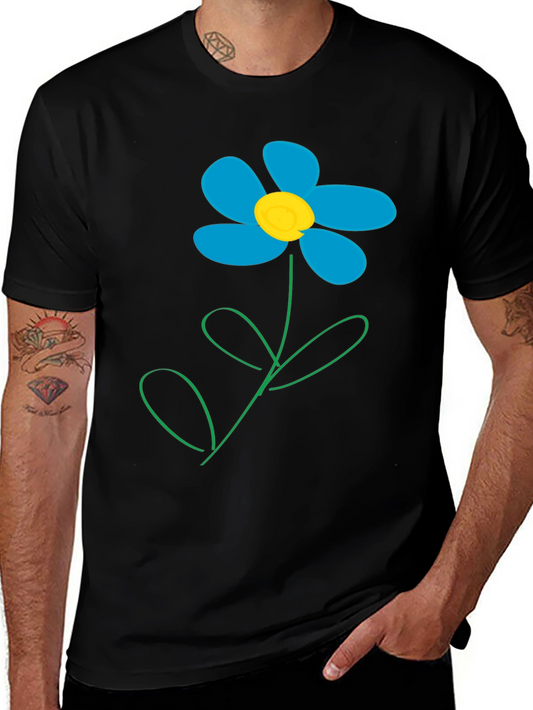 Camiseta Negra con Diseño de Flor Azul