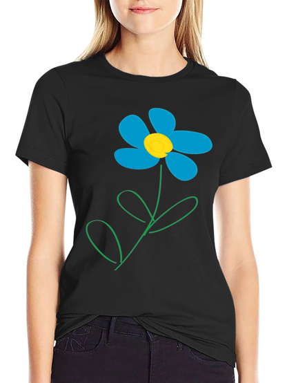 Camiseta Negra con Diseño de Flor Azul