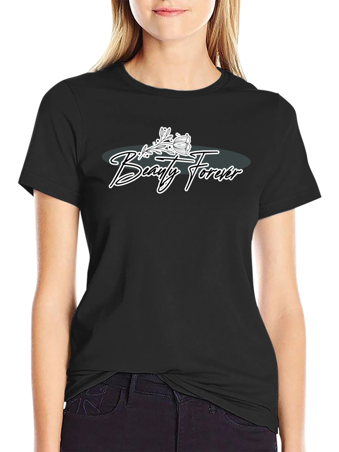Camiseta Negra Estampada Beauty Forever
