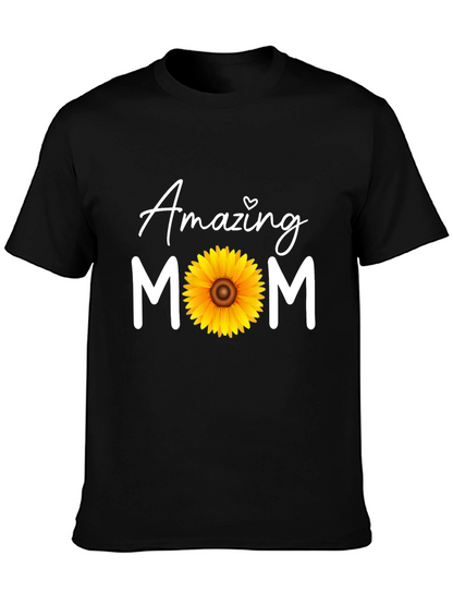 Camiseta Negra Amazing Mom con Girasol