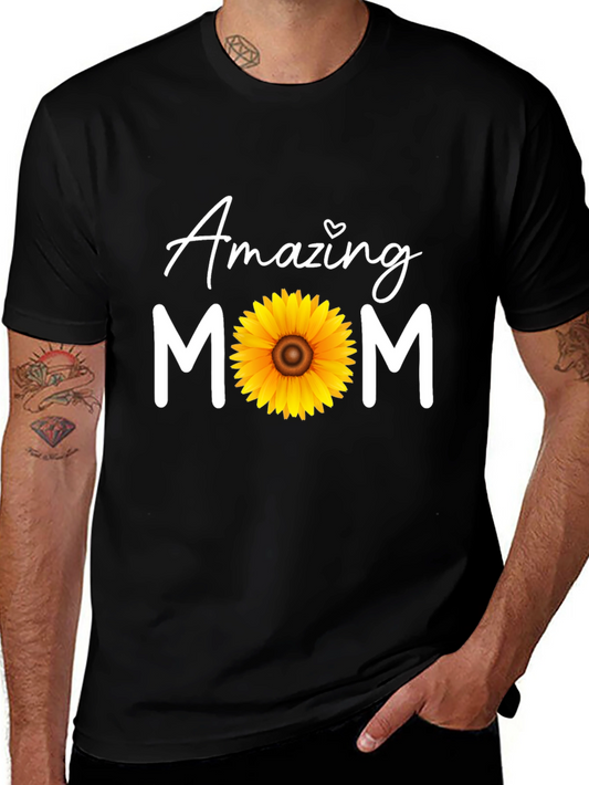 Camiseta Negra Amazing Mom con Girasol