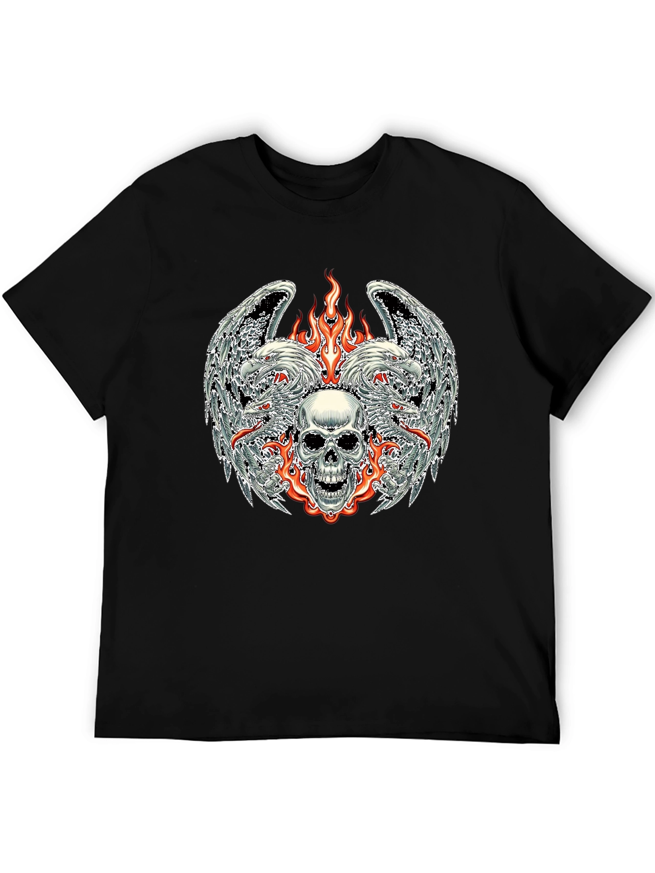 Camiseta Negra con Diseño de Calavera y Fuego