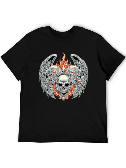 Camiseta Negra con Diseño de Calavera y Fuego