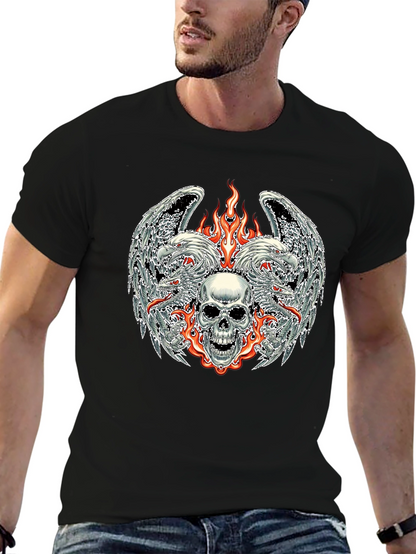 Camiseta Negra con Diseño de Calavera y Fuego