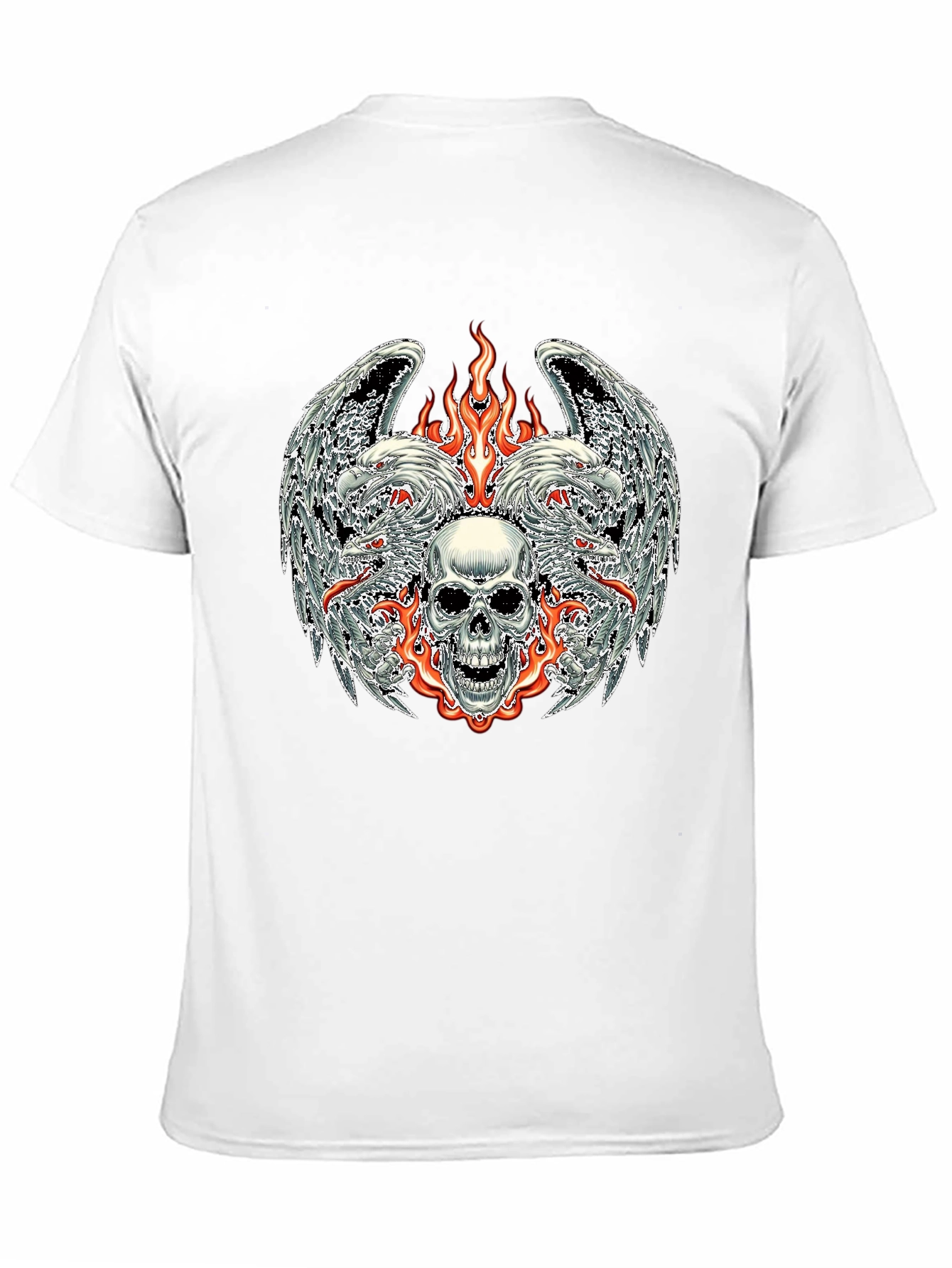 Camiseta Negra con Diseño de Calavera y Fuego