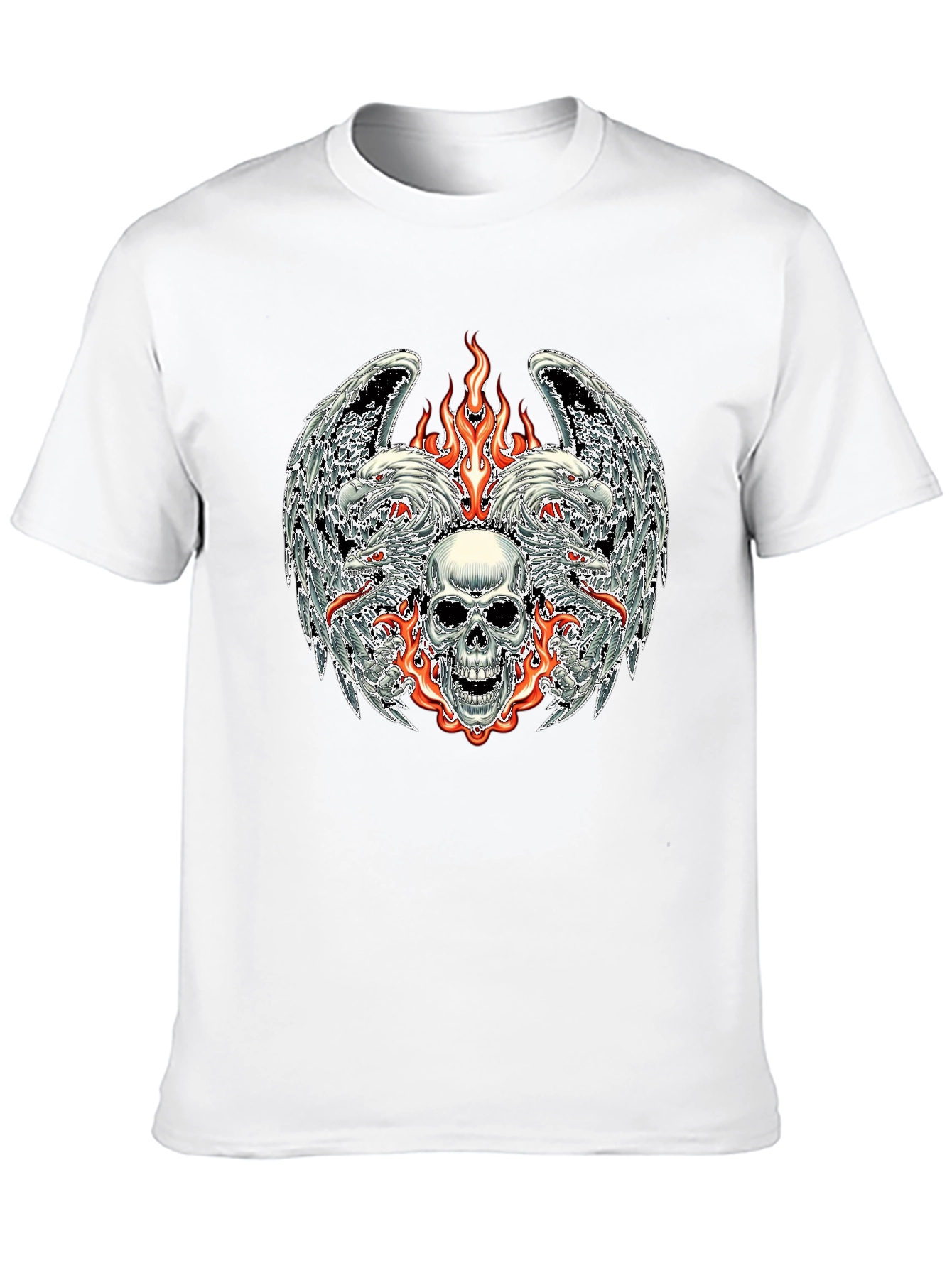 Camiseta Negra con Diseño de Calavera y Fuego