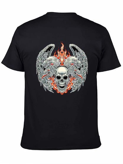 Camiseta Negra con Diseño de Calavera y Fuego