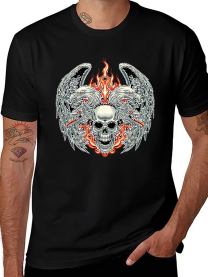Camiseta Negra con Diseño de Calavera y Fuego