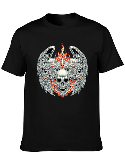 Camiseta Negra con Diseño de Calavera y Fuego