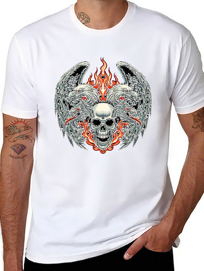 Camiseta Negra con Diseño de Calavera y Fuego