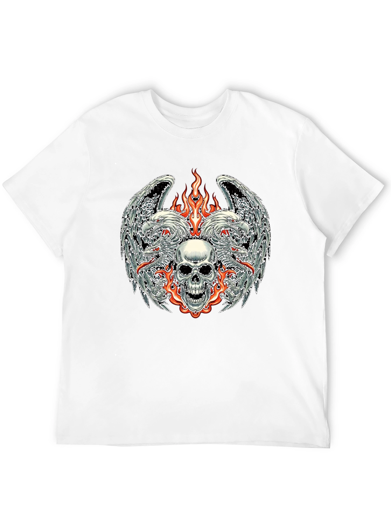 Camiseta Negra con Diseño de Calavera y Fuego