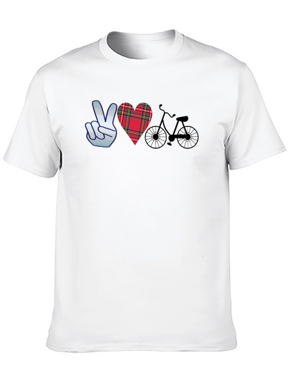 Camiseta Negra con Diseño Paz Amor y Bicicleta