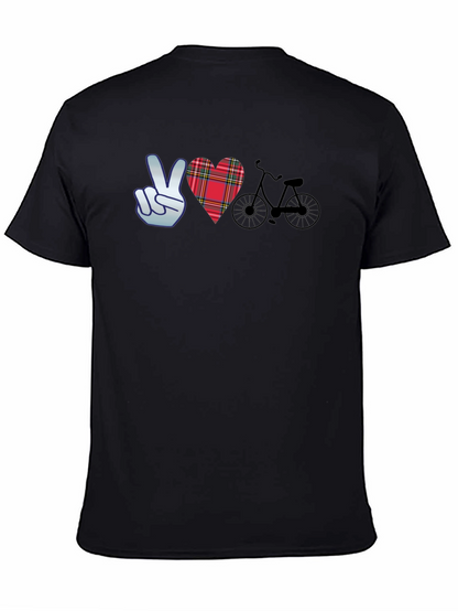 Camiseta Negra con Diseño Paz Amor y Bicicleta