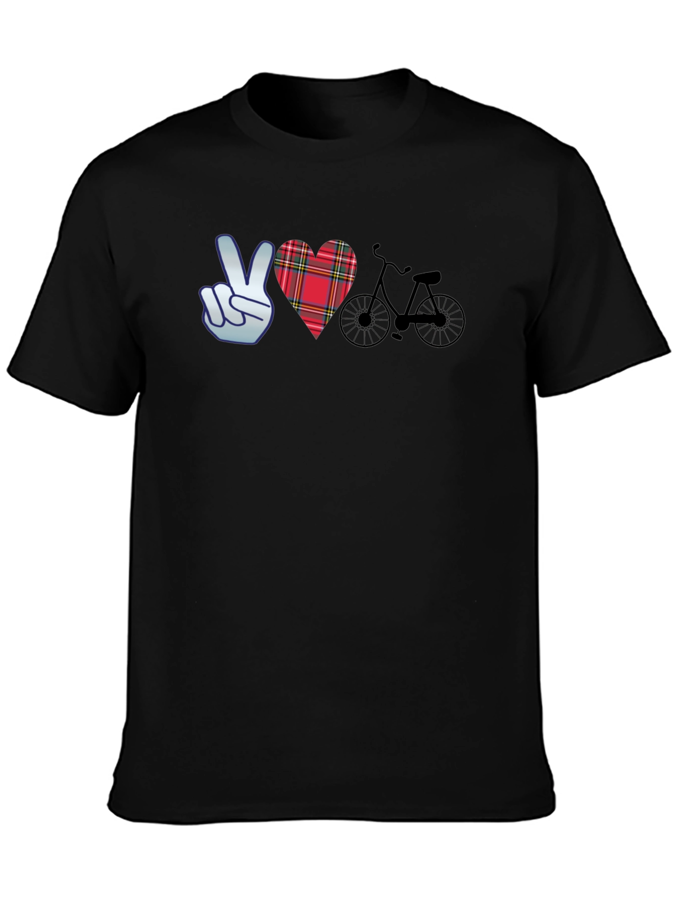 Camiseta Negra con Diseño Paz Amor y Bicicleta
