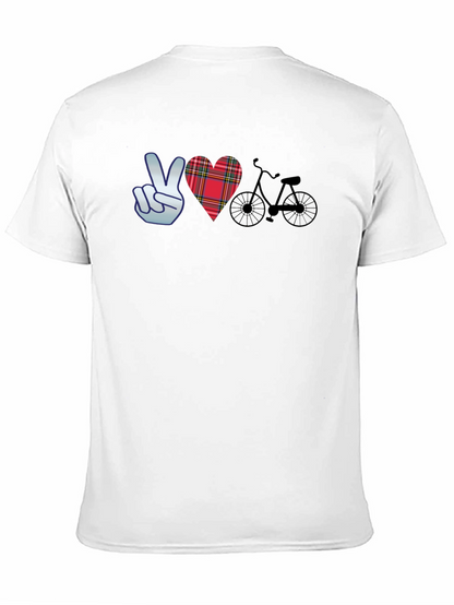 Camiseta Negra con Diseño Paz Amor y Bicicleta