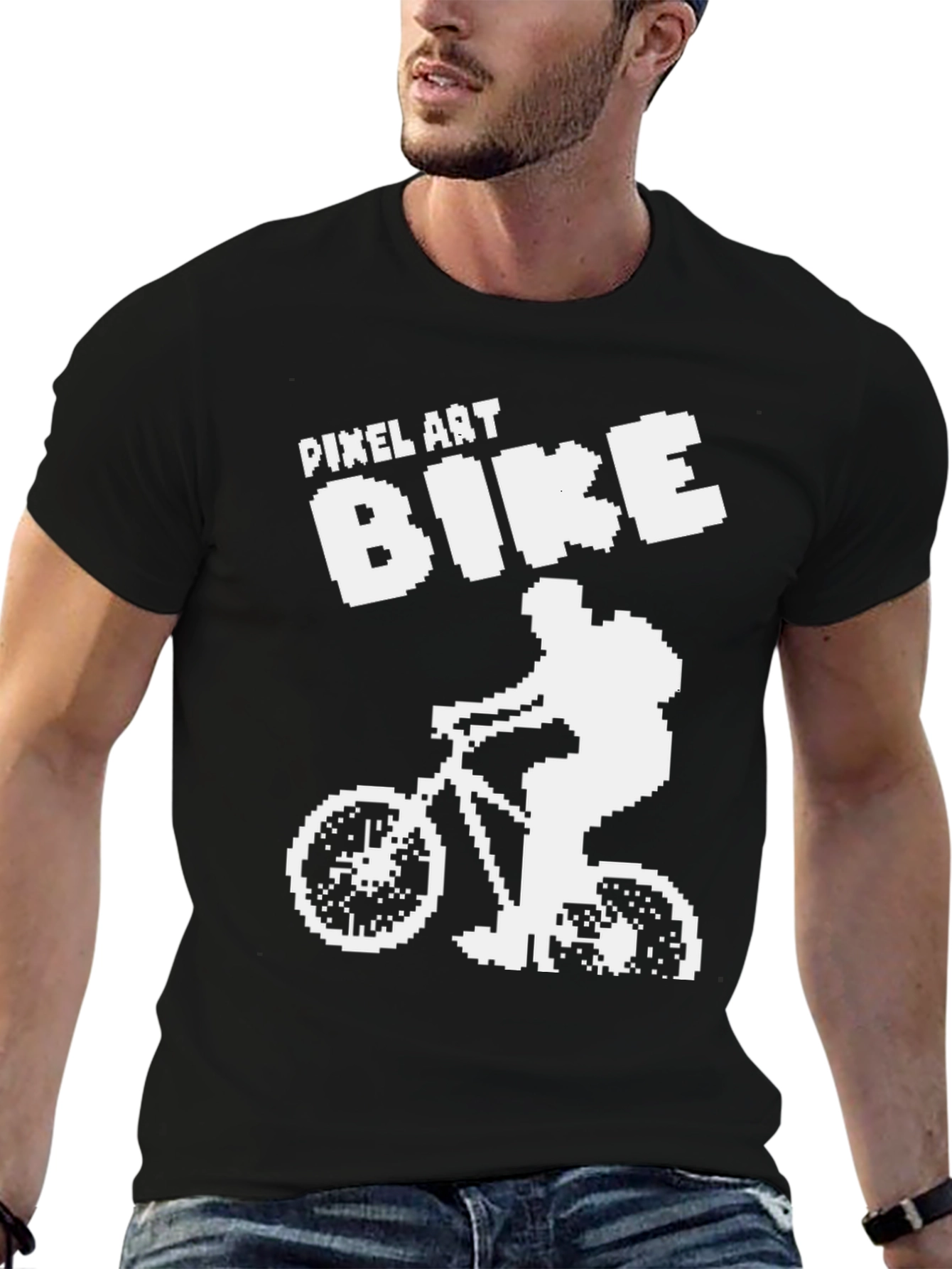 Camiseta Negra Ciclismo Pixel Art para Hombre