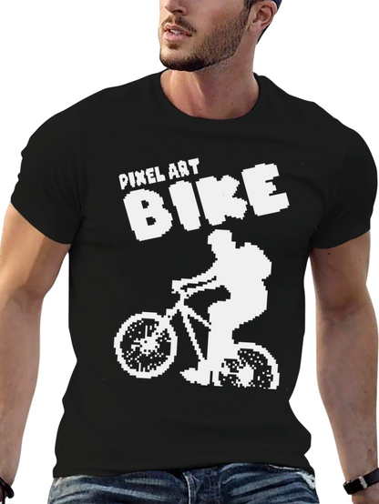 Camiseta Negra Ciclismo Pixel Art para Hombre
