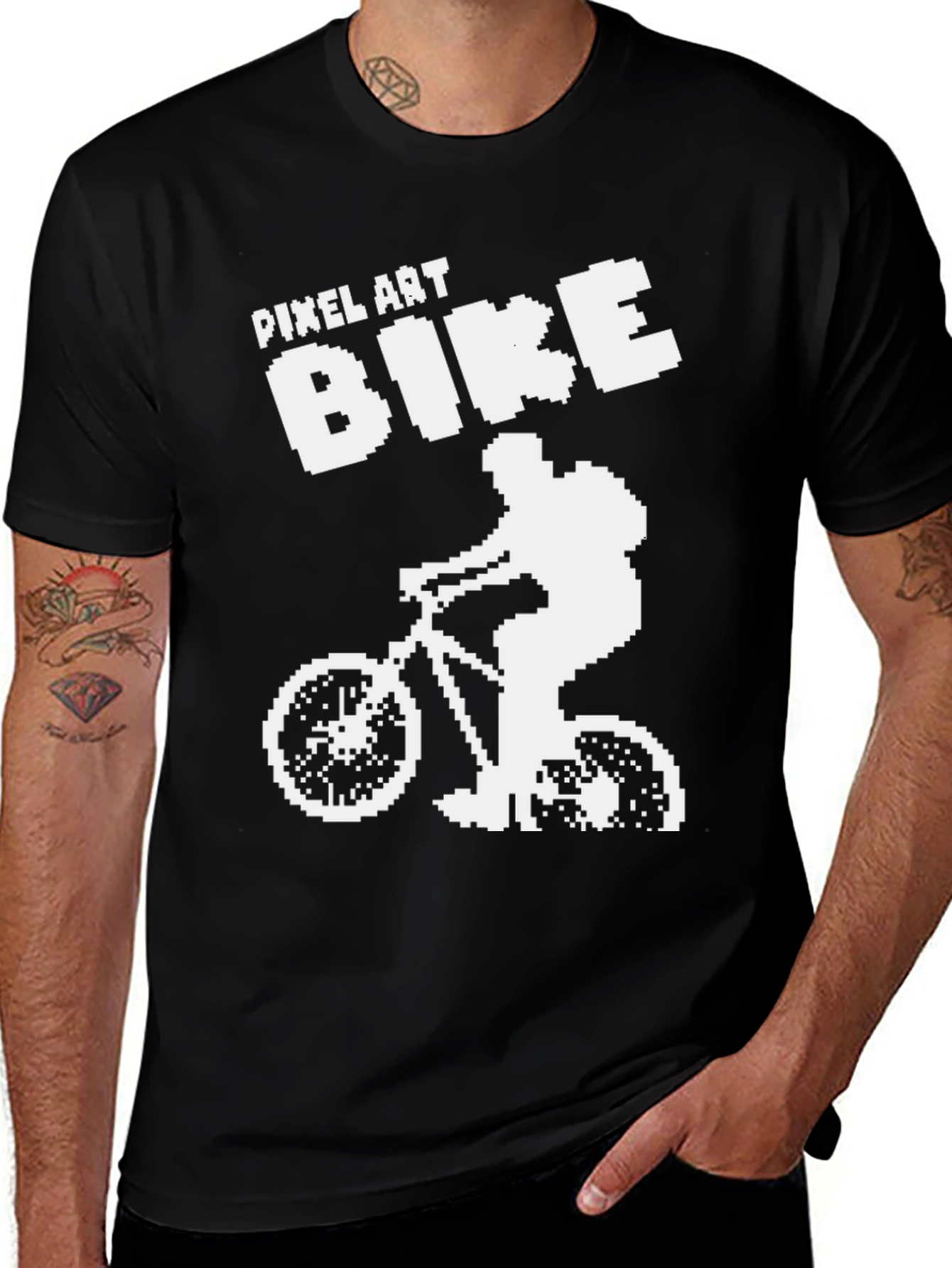 Camiseta Negra Ciclismo Pixel Art para Hombre