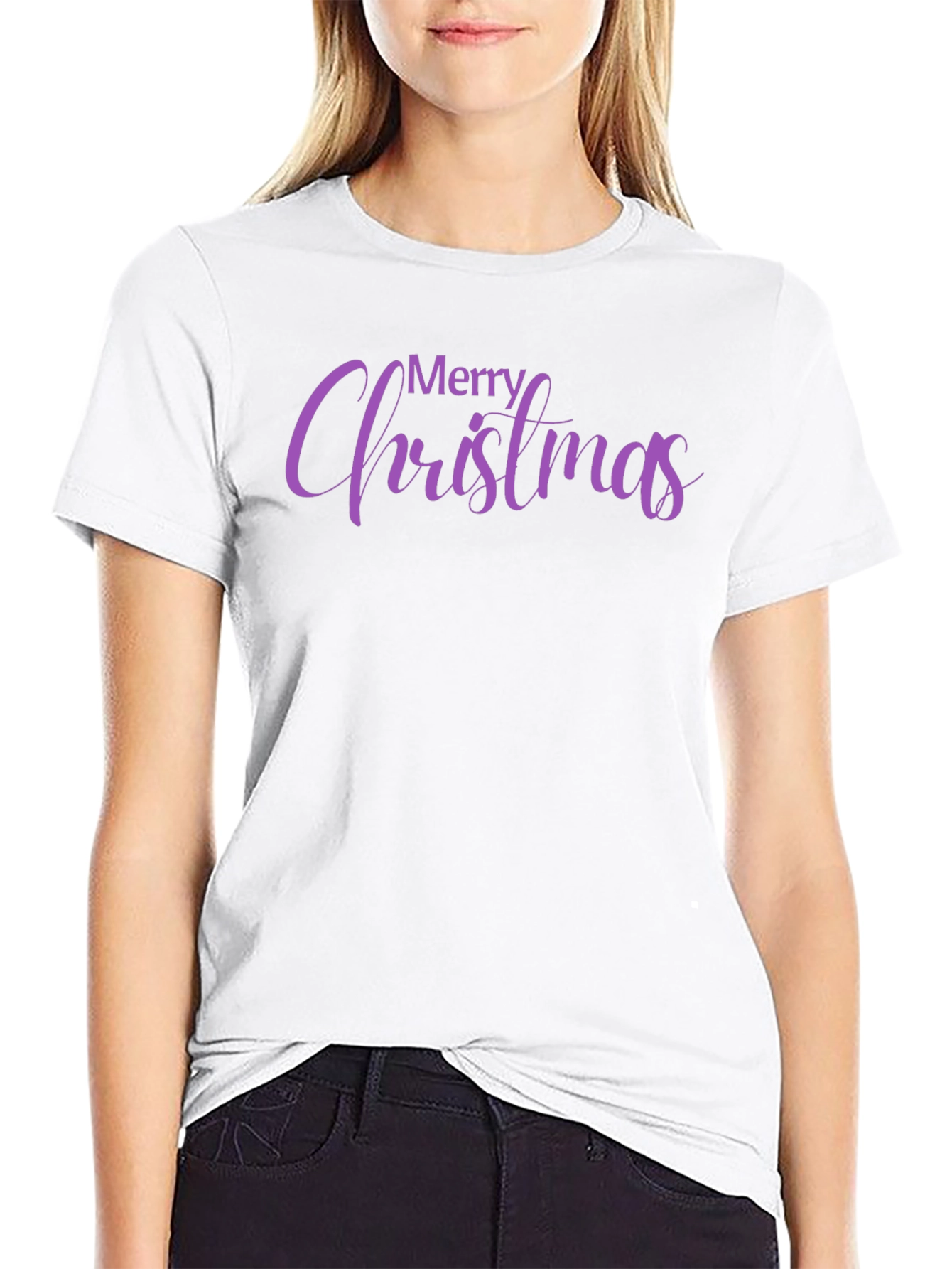 Camiseta Negra con Diseño Navideño Morado
