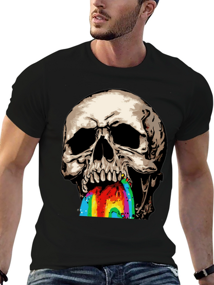 Camiseta Negra con Calavera Vomitando Arcoíris