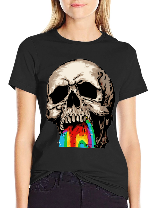 Camiseta Negra con Calavera Vomitando Arcoíris