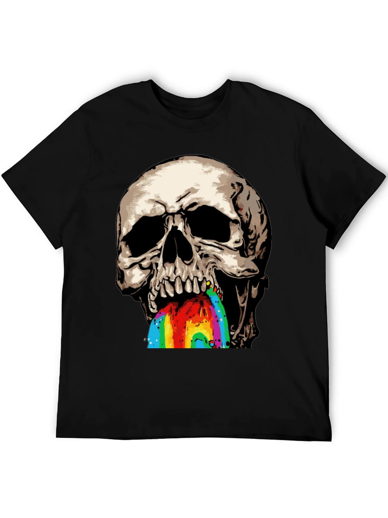 Camiseta Negra con Calavera Vomitando Arcoíris