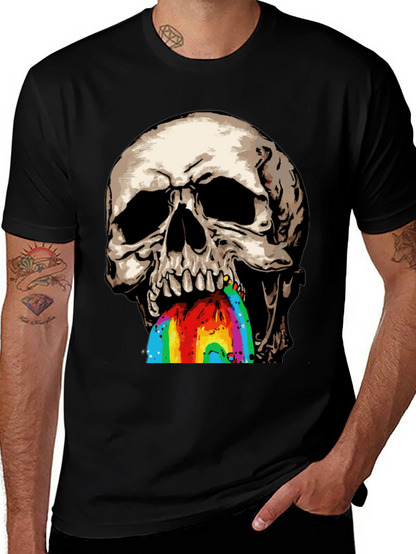 Camiseta Negra con Calavera Vomitando Arcoíris