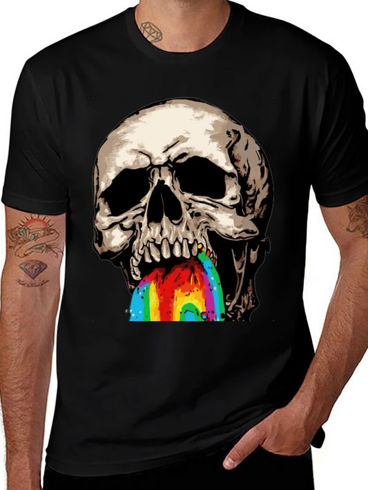 Camiseta Negra con Calavera Vomitando Arcoíris