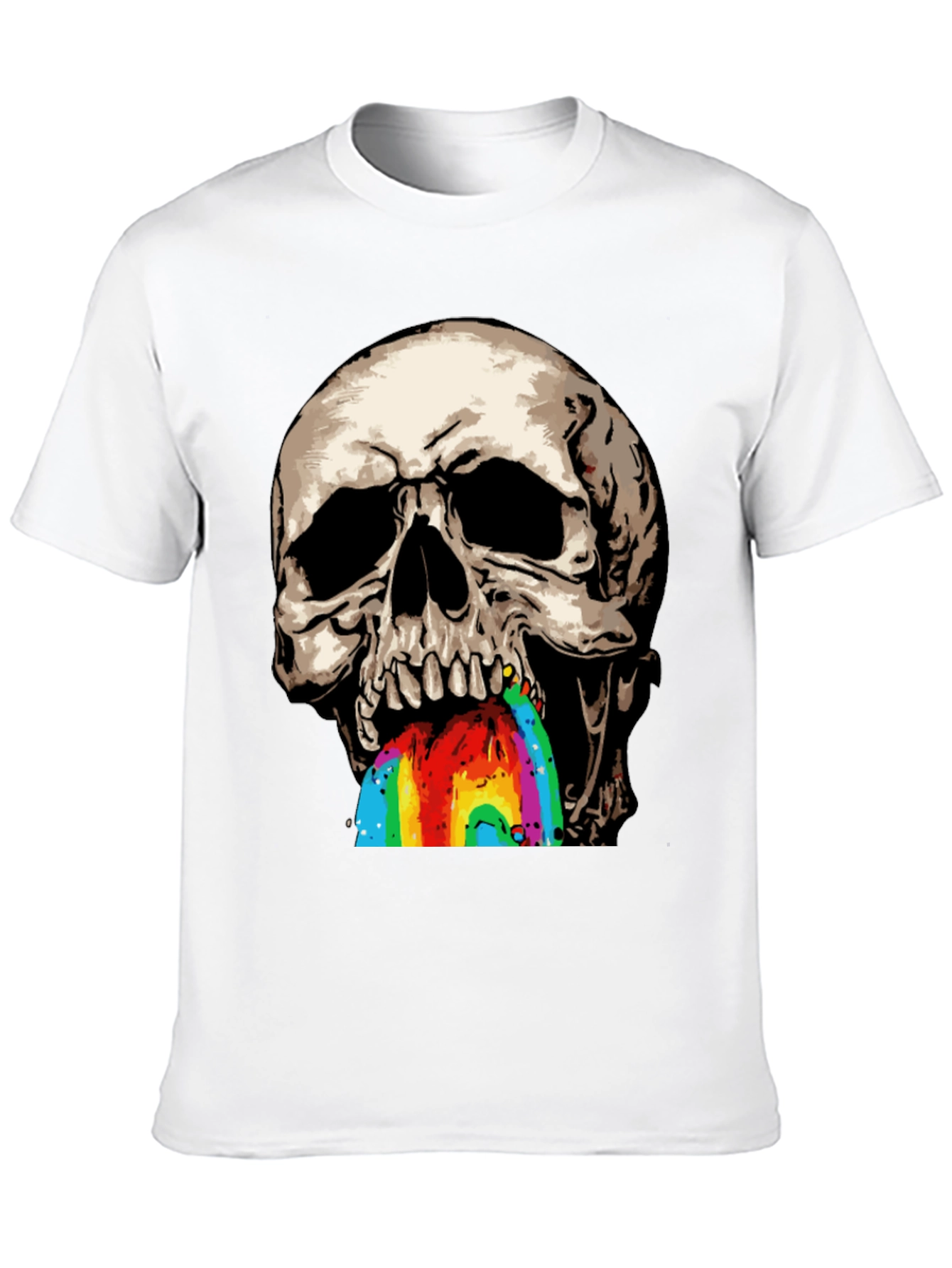 Camiseta Negra con Calavera Vomitando Arcoíris
