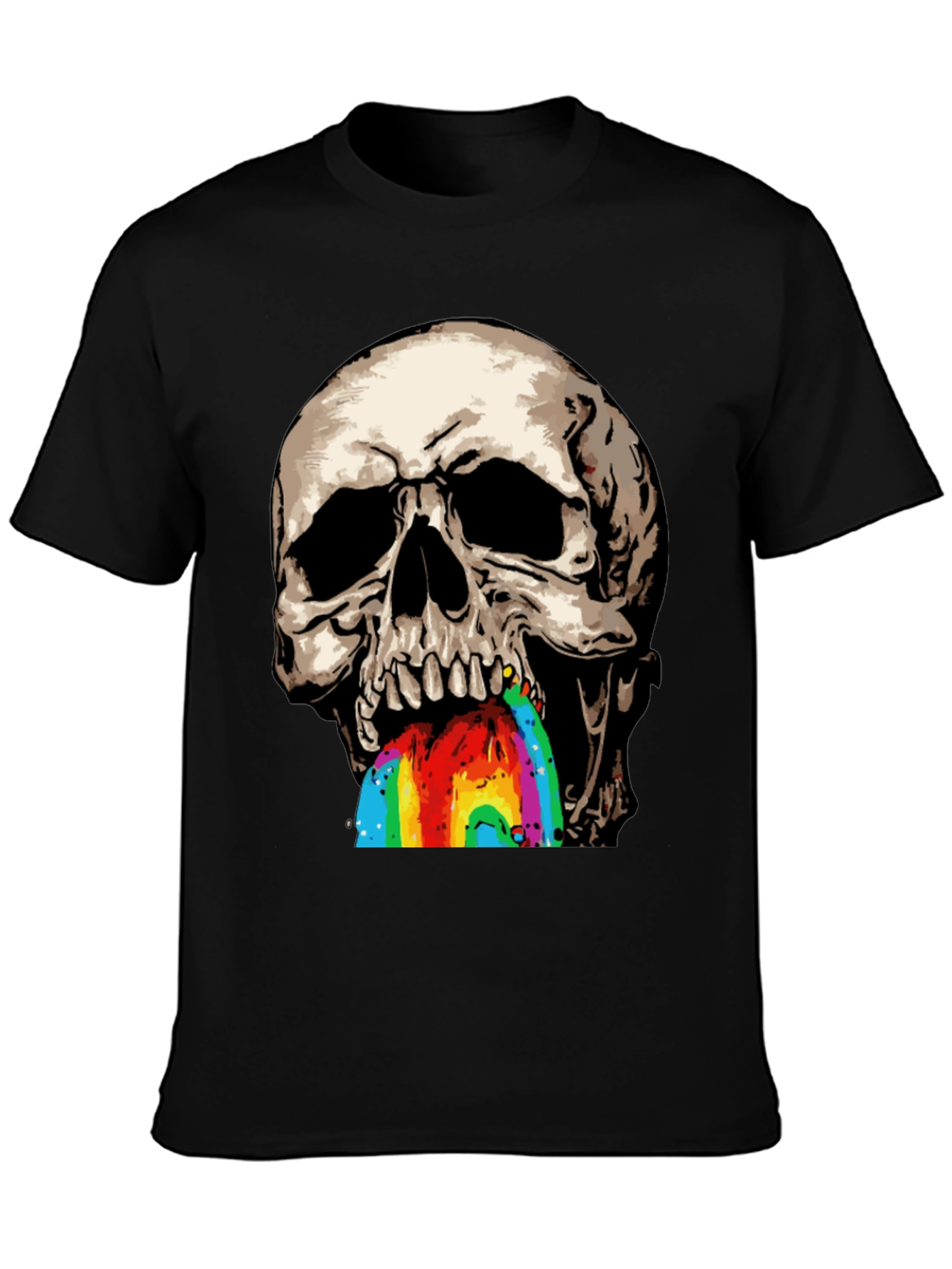 Camiseta Negra con Calavera Vomitando Arcoíris