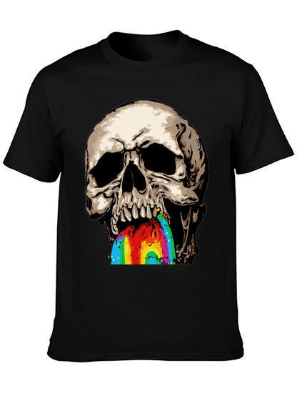 Camiseta Negra con Calavera Vomitando Arcoíris