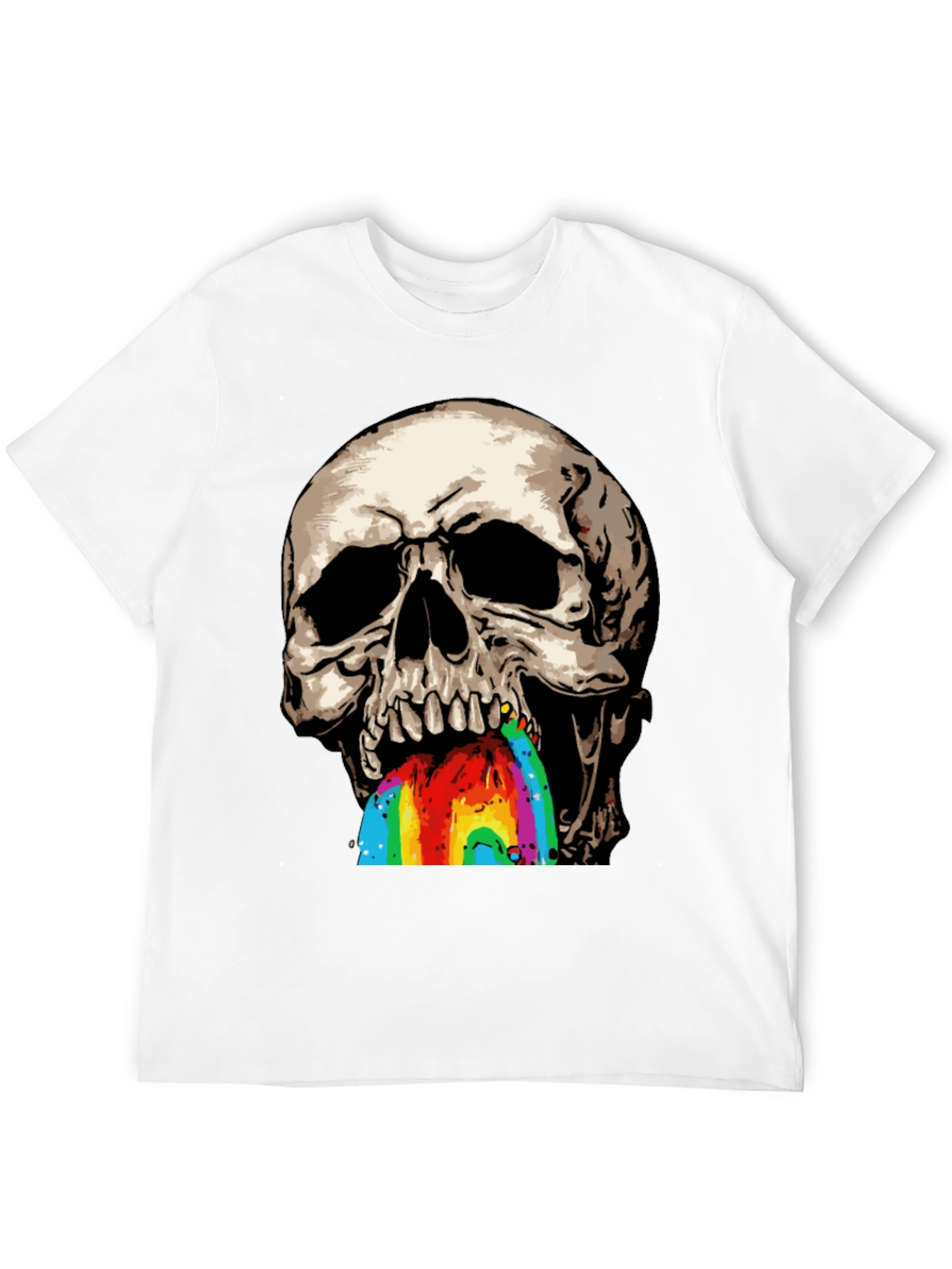 Camiseta Negra con Calavera Vomitando Arcoíris