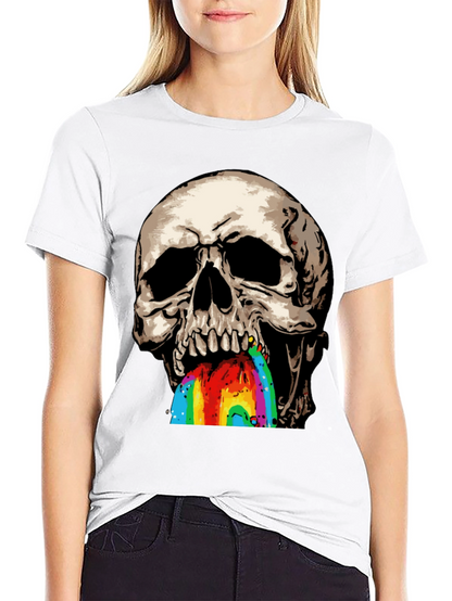 Camiseta Negra con Calavera Vomitando Arcoíris