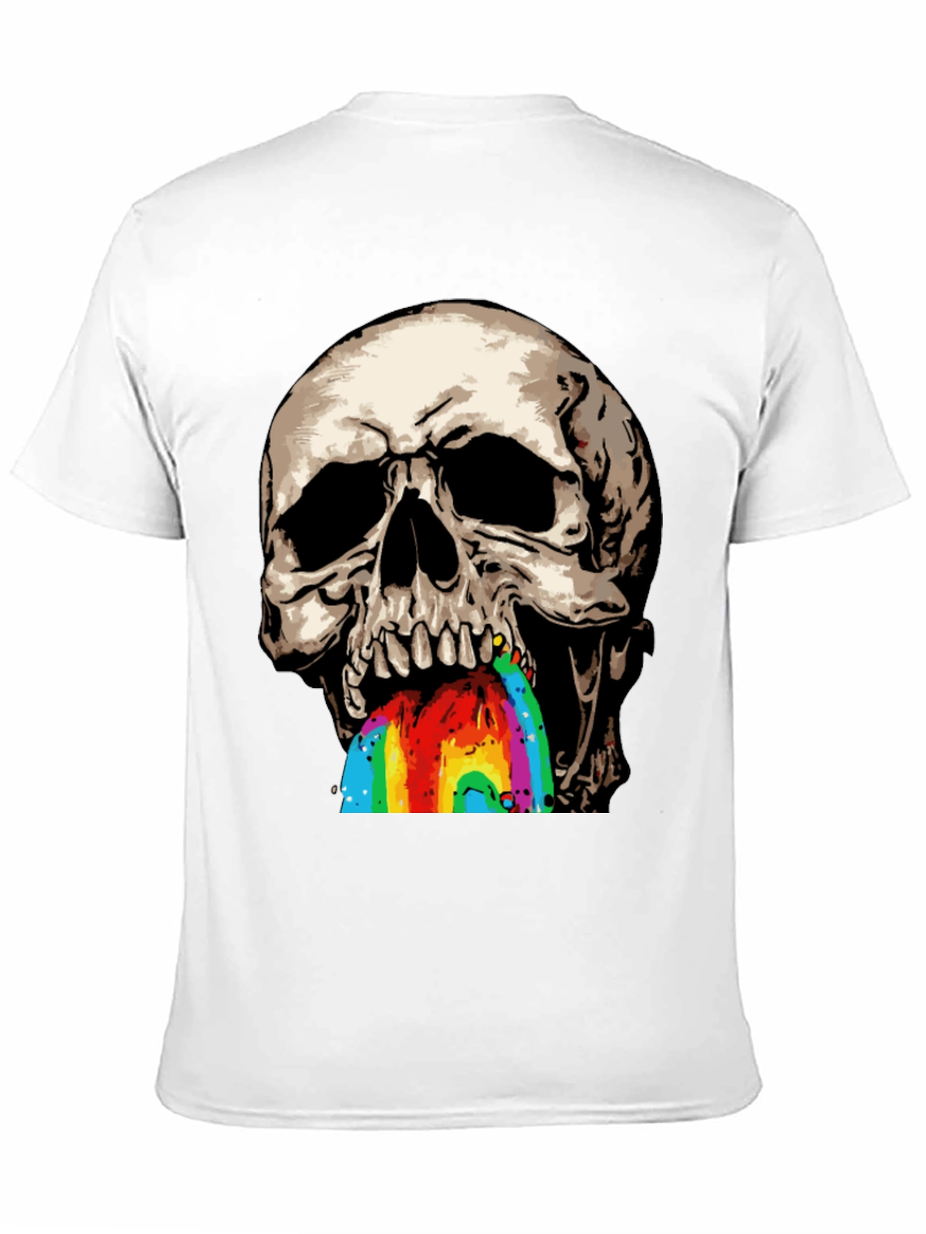 Camiseta Negra con Calavera Vomitando Arcoíris