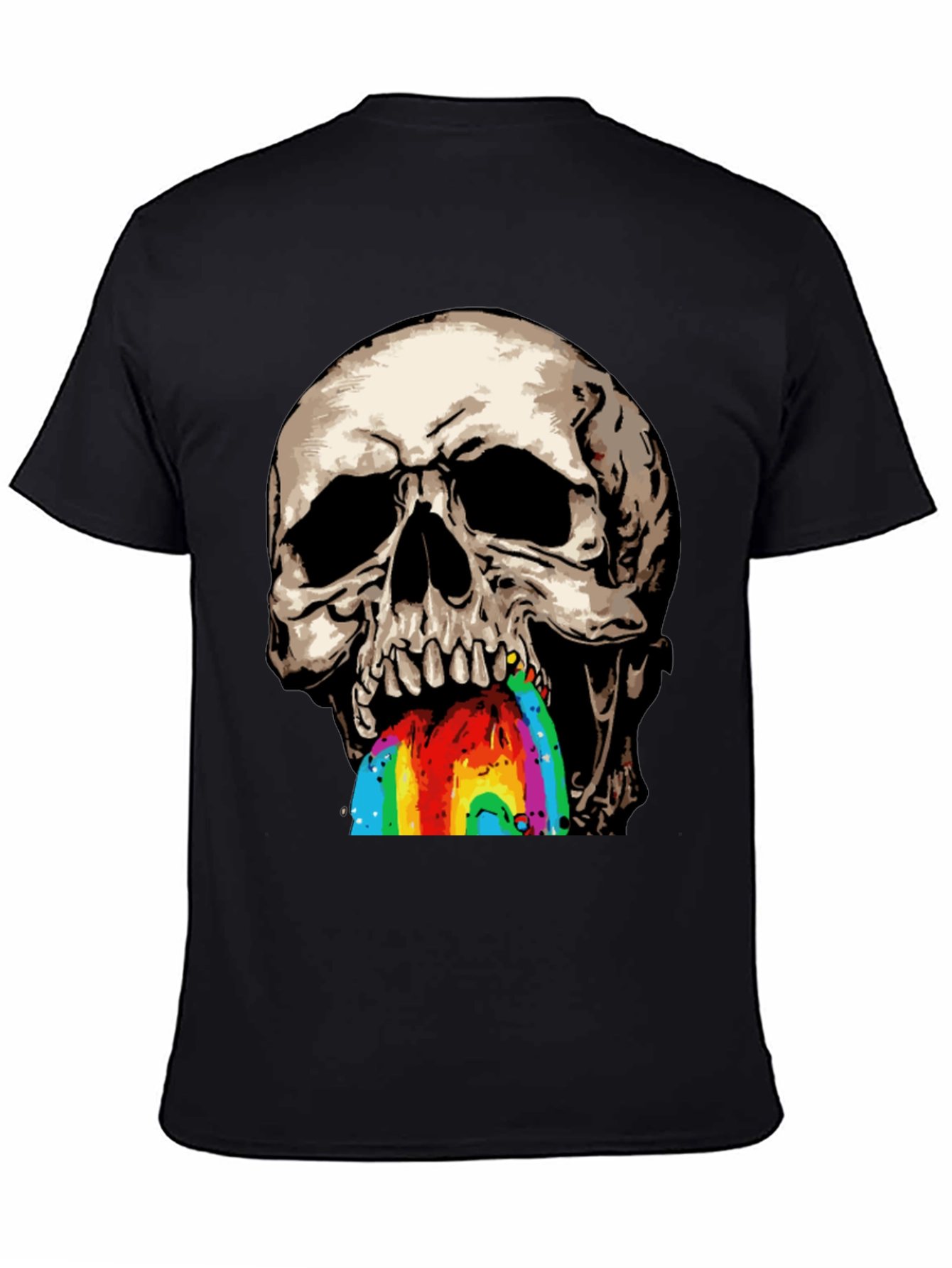 Camiseta Negra con Calavera Vomitando Arcoíris