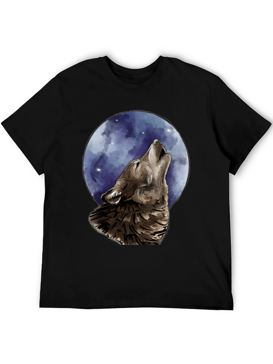 Camiseta Negra Lobo Aullando a la Luna