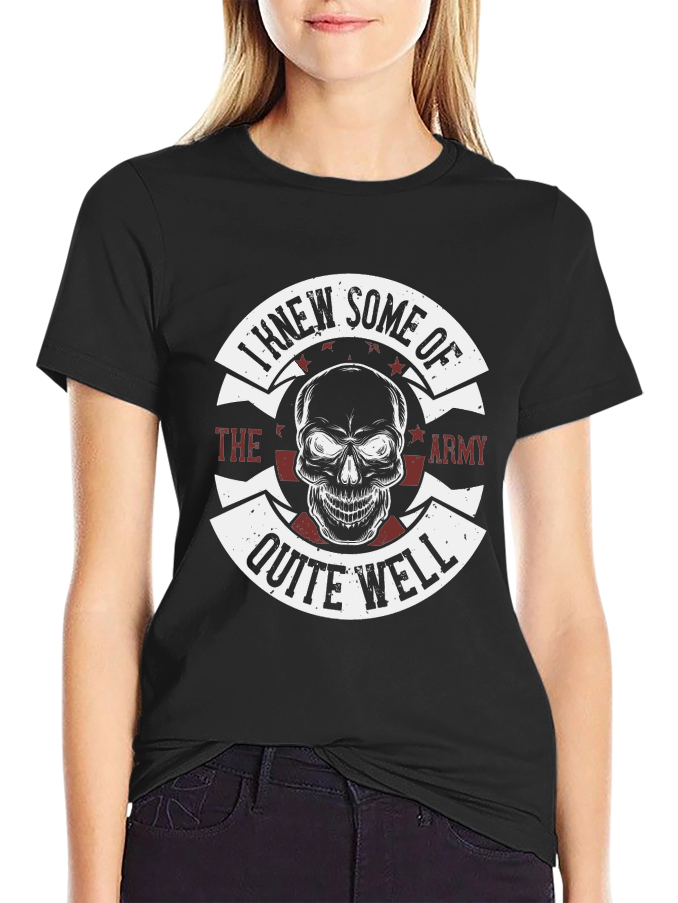 Camiseta Negra Estampada Cráneo Militar