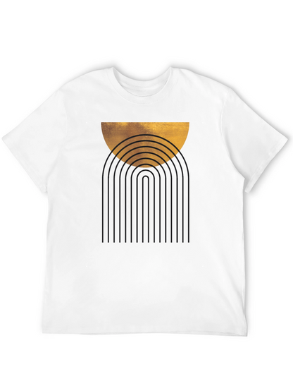 Camiseta Negra Estampado Abstracto Dorado y Arcos