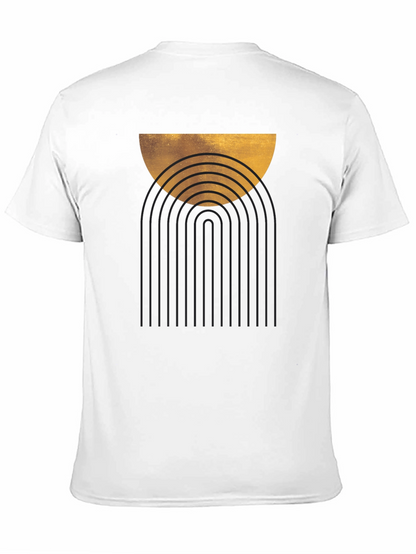 Camiseta Negra Estampado Abstracto Dorado y Arcos