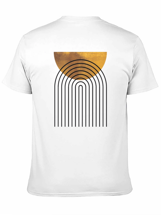Camiseta Negra Estampado Abstracto Dorado y Arcos